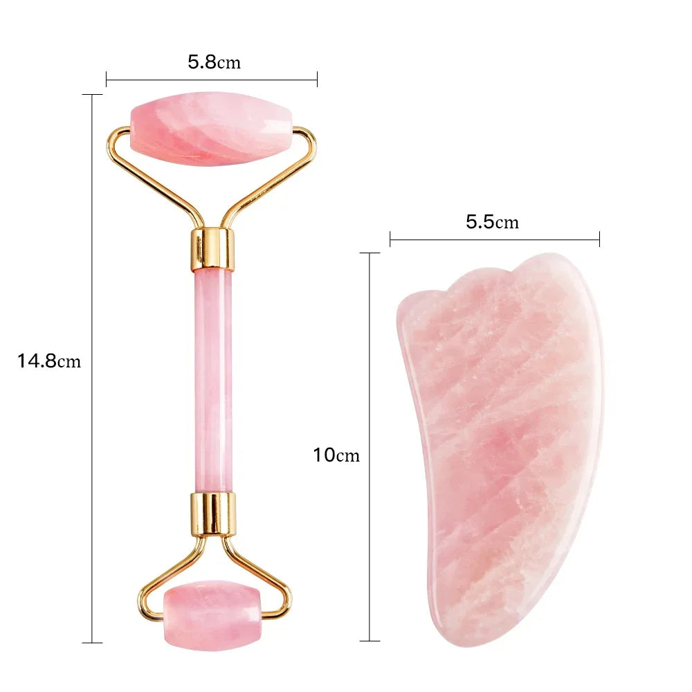 Rouleau de Massage Quartz Rose & Gua Sha - Lifting & Drainage Lymphatique