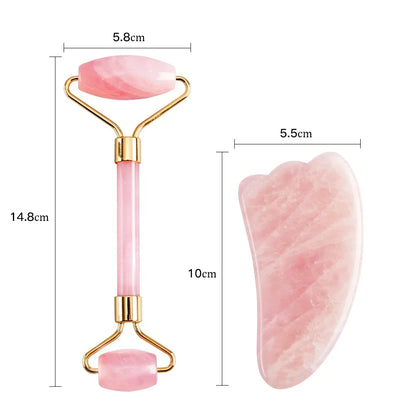 Rouleau de Massage Quartz Rose & Gua Sha - Lifting & Drainage Lymphatique