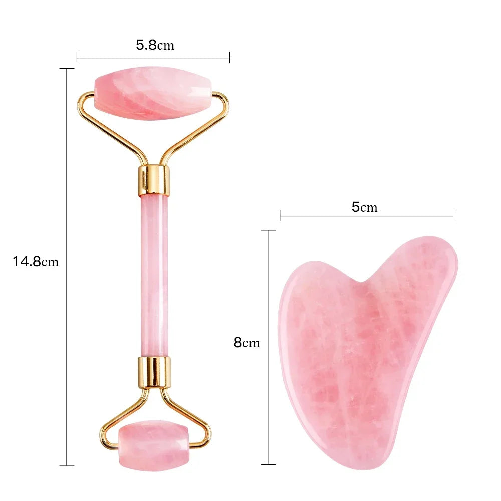 Rouleau de Massage Quartz Rose & Gua Sha - Lifting & Drainage Lymphatique