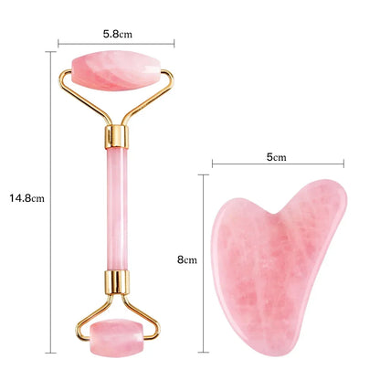 Rouleau de Massage Quartz Rose & Gua Sha - Lifting & Drainage Lymphatique