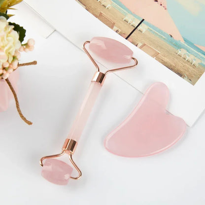 Rouleau de Massage Quartz Rose & Gua Sha - Lifting & Drainage Lymphatique