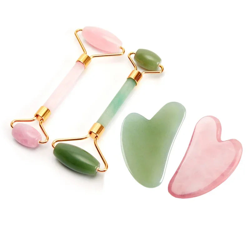 Rouleau de Massage Quartz Rose & Gua Sha - Lifting & Drainage Lymphatique
